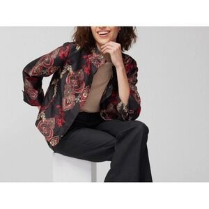 Chico's Sz 2 Paisley Medallion Floral Blazer‎ Jacket Black Red Gold Women's L
